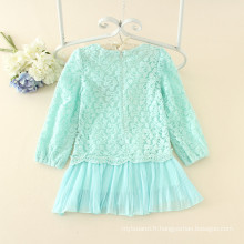 casual menthe bébé filles robe en dentelle pleine manches enfants doux jupes pliquées filles beaux vêtements en gros vêtements d&#39;automne